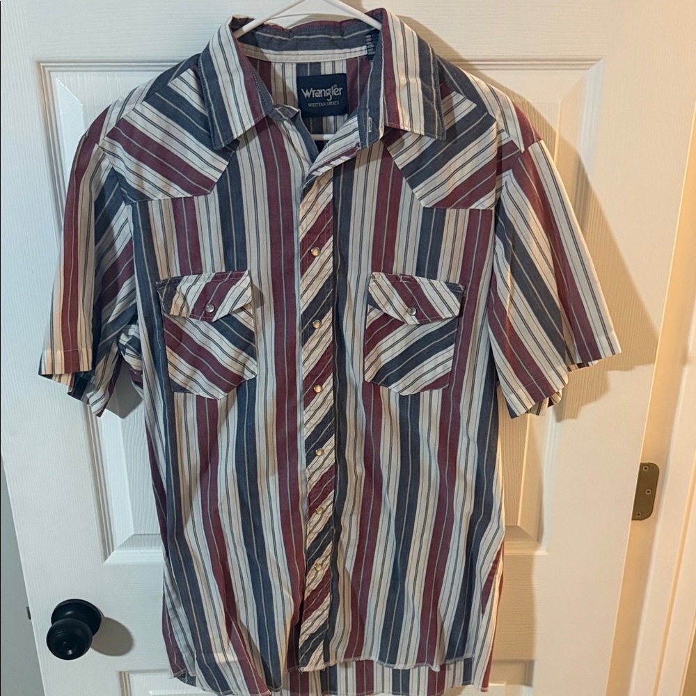 Wrangler Men's Casual Striped Pearlsnap Shirt - Red, Blue, White